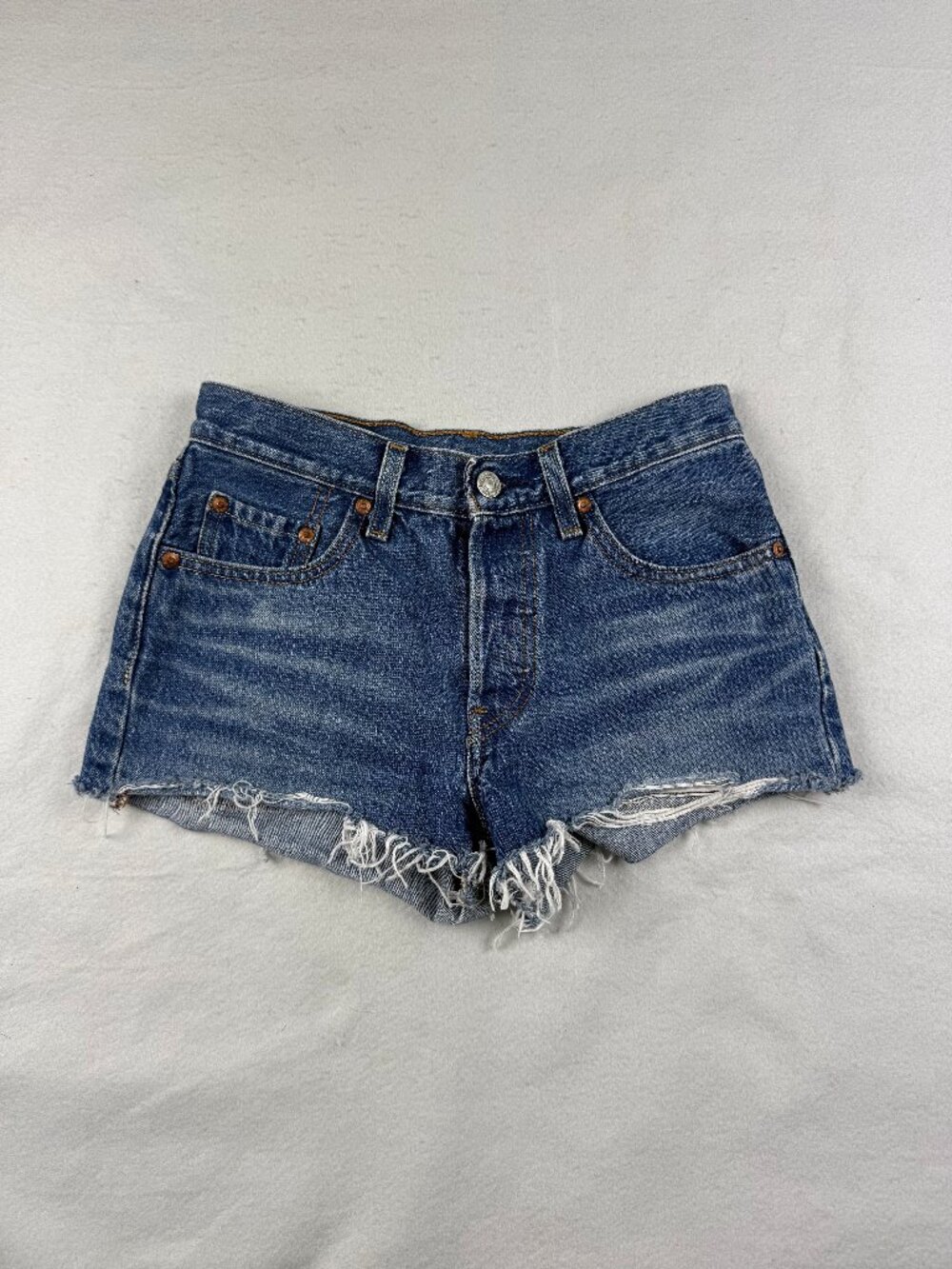 Levi Premium 501 Button Fly Dark Denim Cut-Off Shorts Size 24